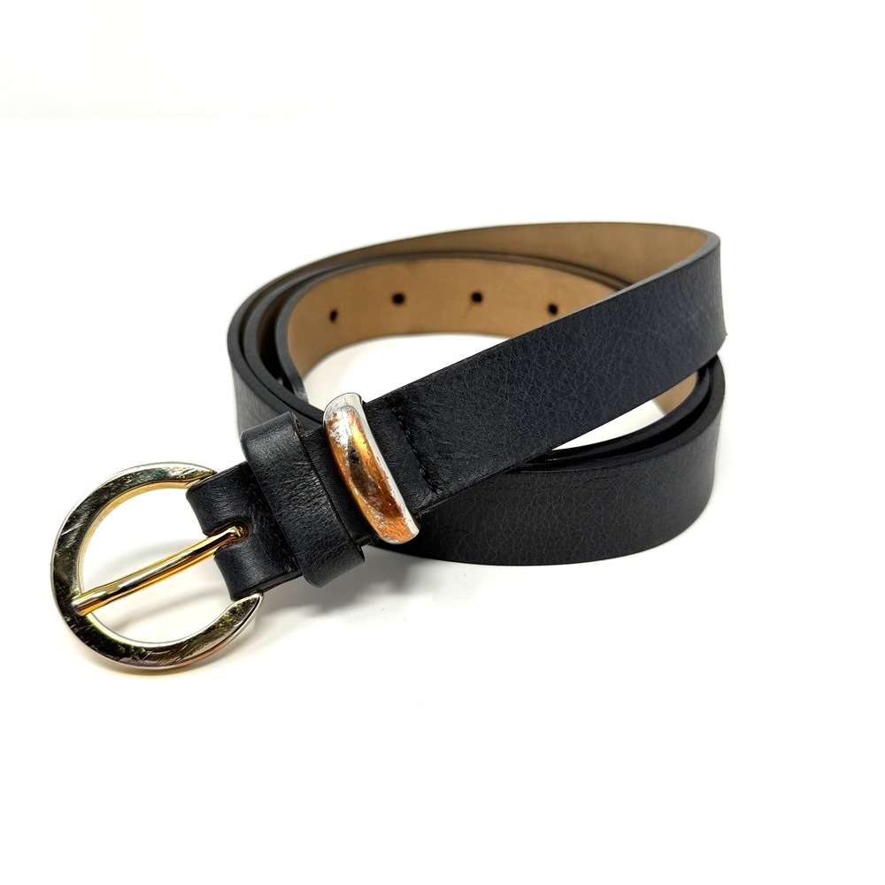 Streets Ahead Minny Womens Belt Leather Gold Buckle Black Size L